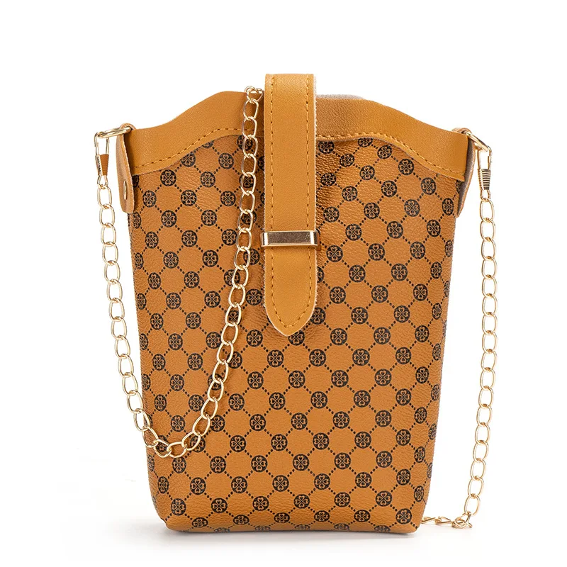 Borsa a tracolla singola con stampa a pois scozzese di nuova moda Mini borsa a secchiello piccola con tracolla a catena obliqua casual