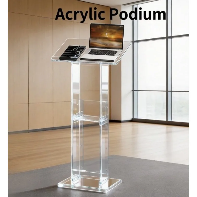 Clear Acrylic Mobile Lectern With Storage Shelf Portable Presentation Podium For Classroom Wedding Conference Concert Speech