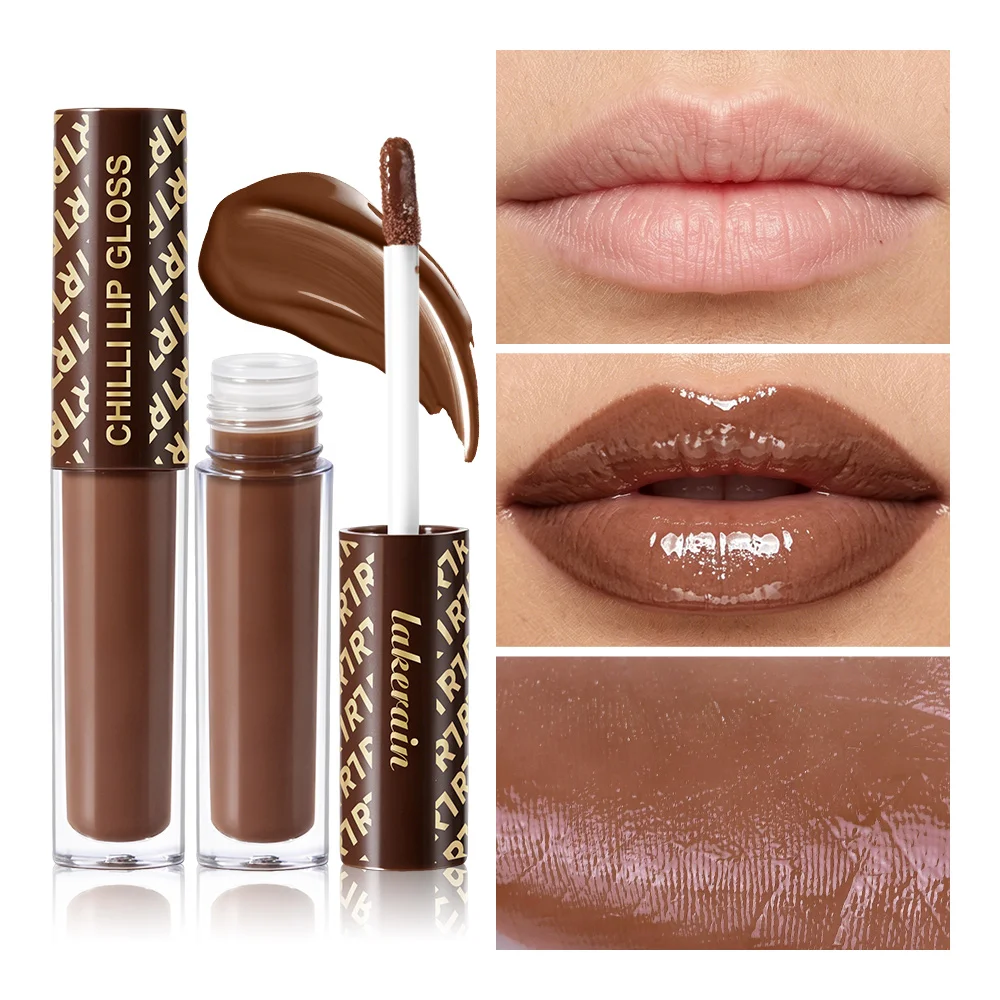 Chocolate Chilli Lip Gloss Lip Gloss Instant Plump Lips Mirror Gloss Finish Moisturizing Non-drying Lip Plumper Lipstick Makeup