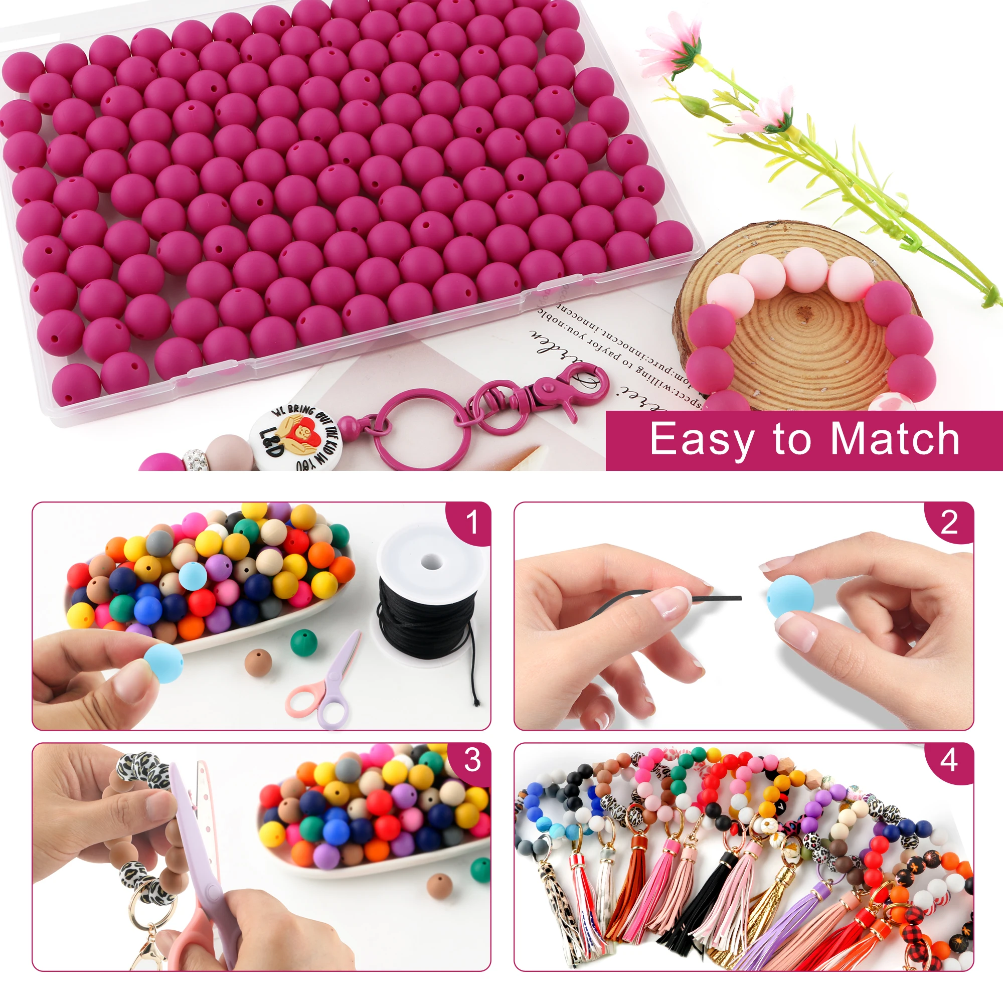 30Pcs 15MM Round Silicone Beads Printed Beads Mix Color Set For Jewelry Making DIY KeyChain Pen Bracelet Necklace Accessories