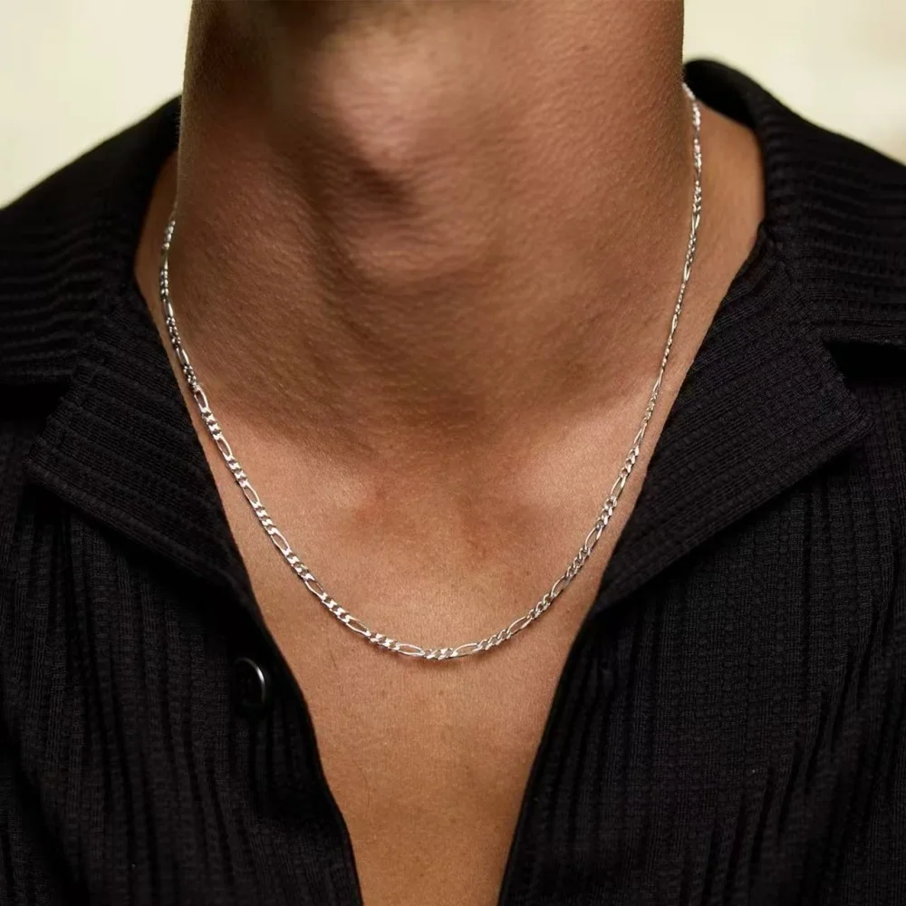 3MM Dünne Figaro-Kettenhalskette Vintage Herren Goldfarben Edelstahl Halskette Mode Damen Party Schmuck Trend Accessoires – Detail 2
