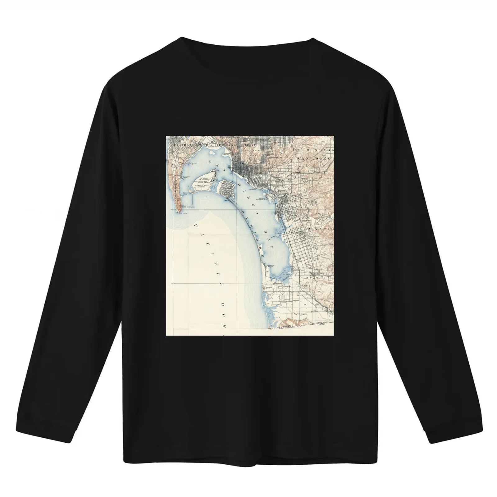 Vintage Map of San Diego California (1902) T-Shirt Summer Casual Cotton Tee Oversized Streetwear Tops Vintage Graphic Print