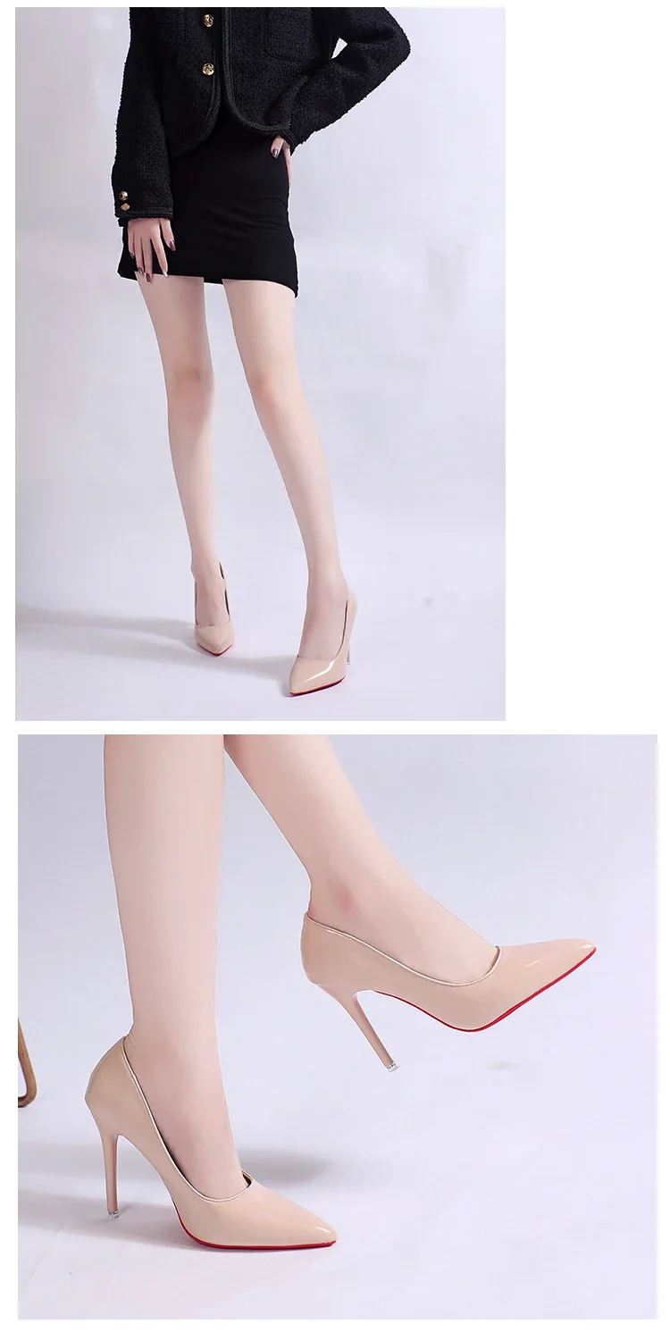 Sexy Weiße Nude Spitze Lackleder High Heels mit Roter Sohle für Partys und Abschlussbälle, Minimalistische Pumps mit Flachem Schaft für Beruf und Freizeit – Detail 6