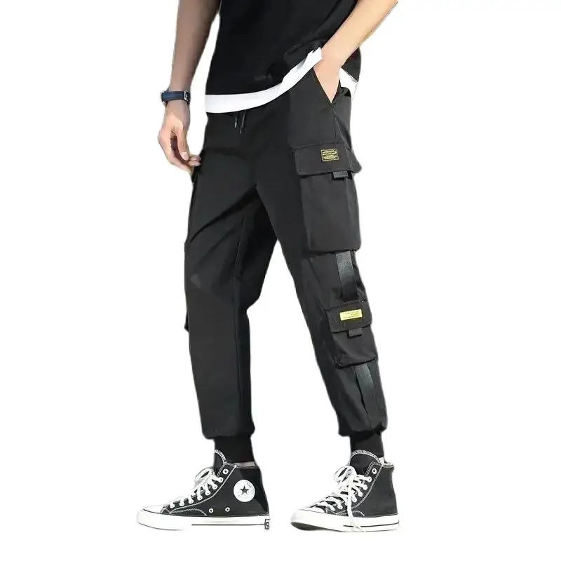 

Streetwear Men's Hip-Hop Jogging Pants Ribbons Loose Fashion Cargo Pants Male New Leisure Jogger Man Harem Trousers