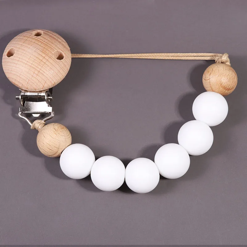 INS Wooden Silicone Baeds Baby Pacifier Chain Clip Anti-fall Pacifier Holder Safe Dummy Nipple Holder Teething Toy for Newborn