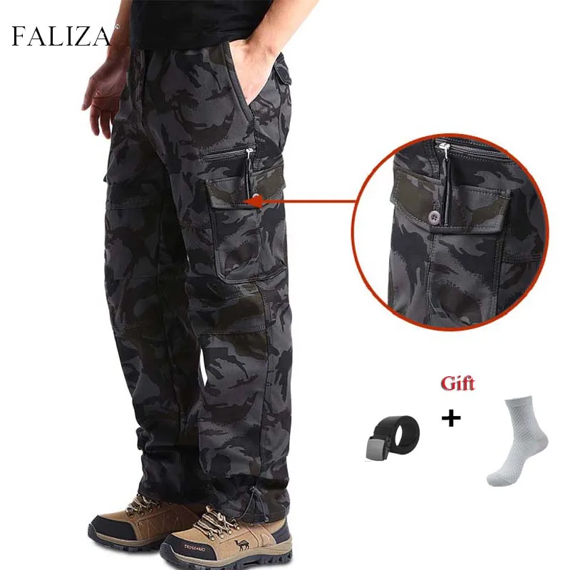 New Men Cargo Pants Cotton Casual Military Multiple Pockets Straight Spring Autumn Loose High Waist Elastic Male Trousers PAN77