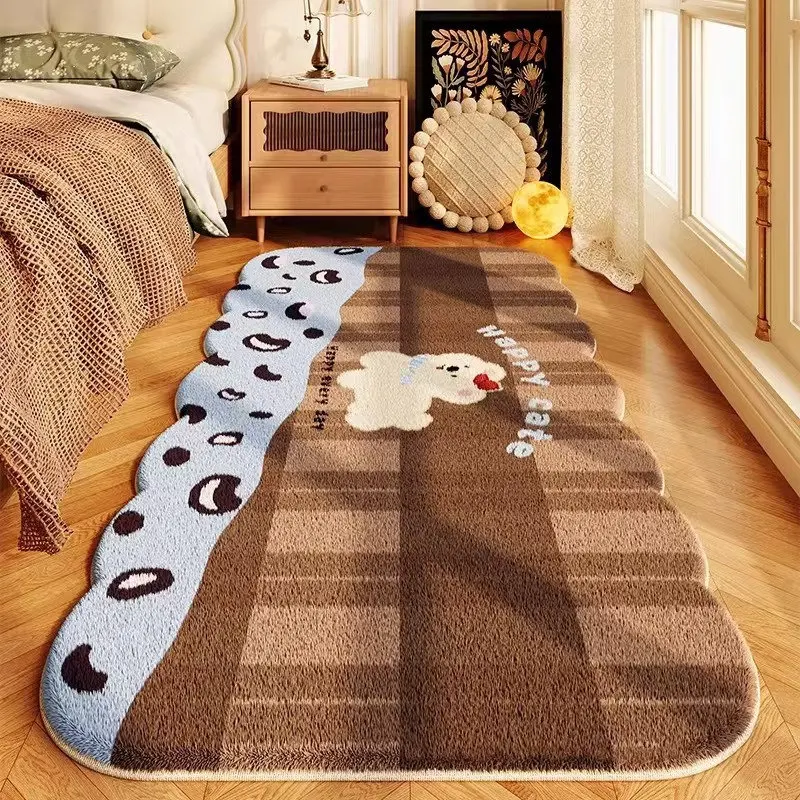 VIKAMA Cute Dachshund Puppy Polka Dot Striped Sweater Scalloped Runner Rug, Soft Fluffy Plush Non Slip Long Carpet, Washable Mat