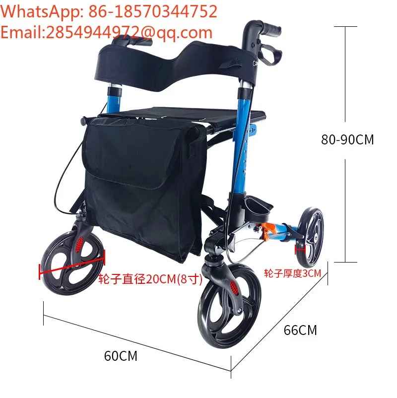 Foldable 4 Wheel Elderly Shopping Cart Seatable Walking Aid Trolley for Grocery