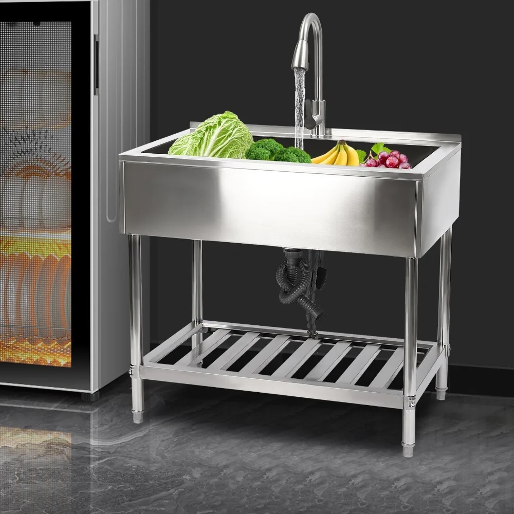 

Kitchen Utility Sink Stainless Steel Single Bowl Freestanding Commercial Sink for Restaurant Laundry Garage (Silver)