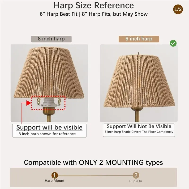 PORK-Boho Rattan Lamp Shade Small Bell Lampshade,For Table Lamps Replacement, Hand Woven Vintage Style Rattan Lamp Shades