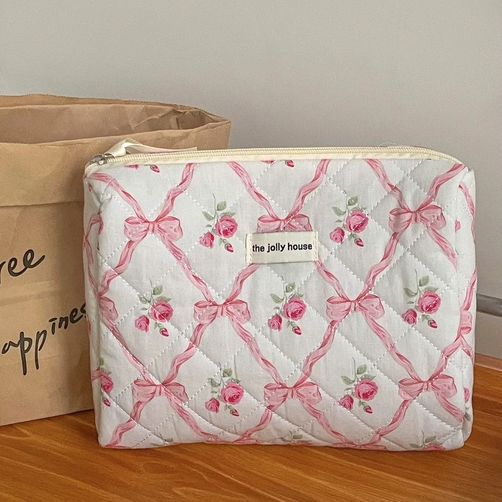 Large Capacity Bow Makeup Bag Durable Wear-resistant Cosmetics Storage Bag Multi-function Portable Storage Toiletry Bag Travel