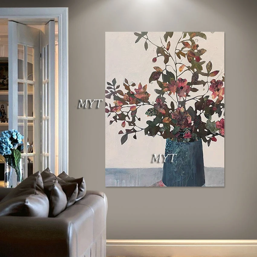 Modern Oil Paintings, Acrylic Scenery Art Abstract Frameless Picture, Flowers In Vase Textured Hand Drawing Wall, Canvas Artwork