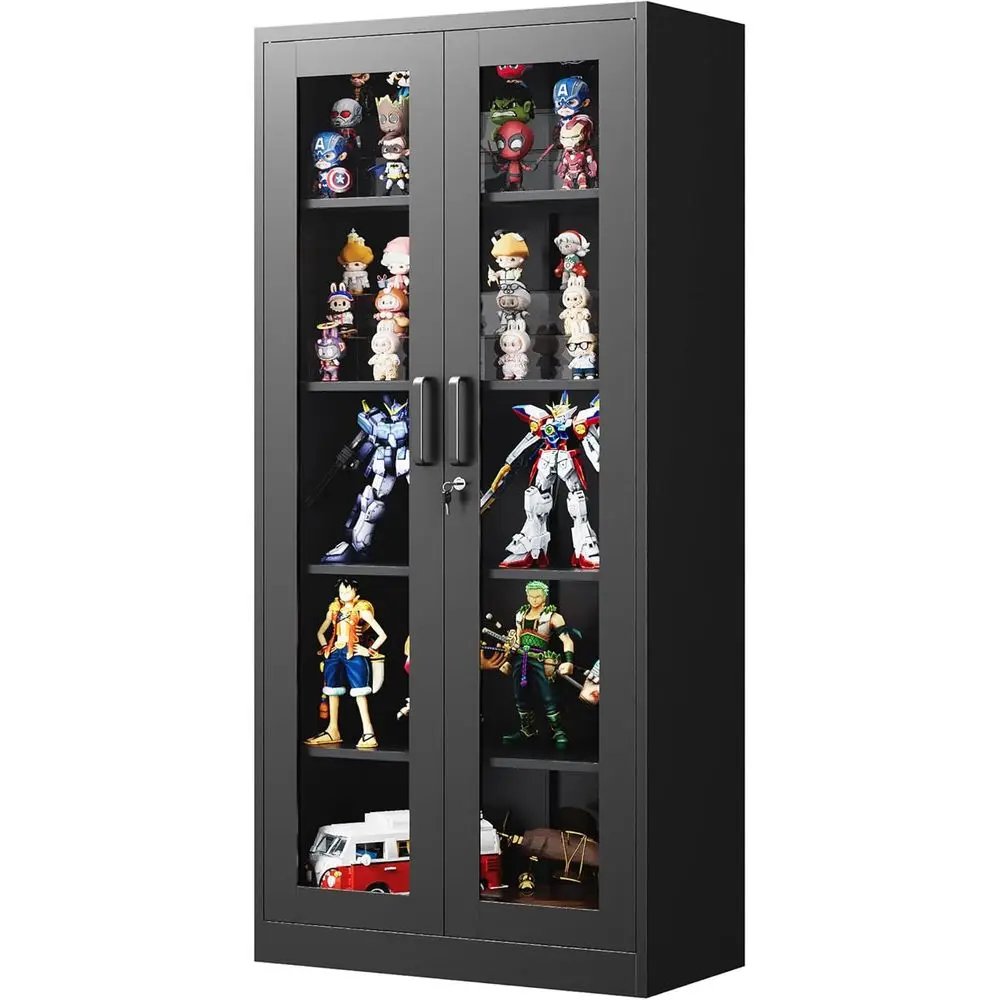 

Display Cabinet with Glass Do, 71 Inches Metal Curio Storage Cabiwith 4 Adjustable Shelves, Locking Glass Cabinet Display Case o