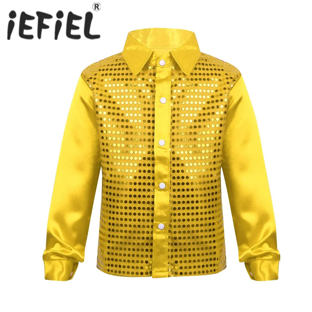 Kinder Jungen Chor Latin Jazz Ballsaal Hemd Tops Hip Hop Performance Kostüm Glitzerndes Pailletten Langarm Hemd mit Spread-Kragen