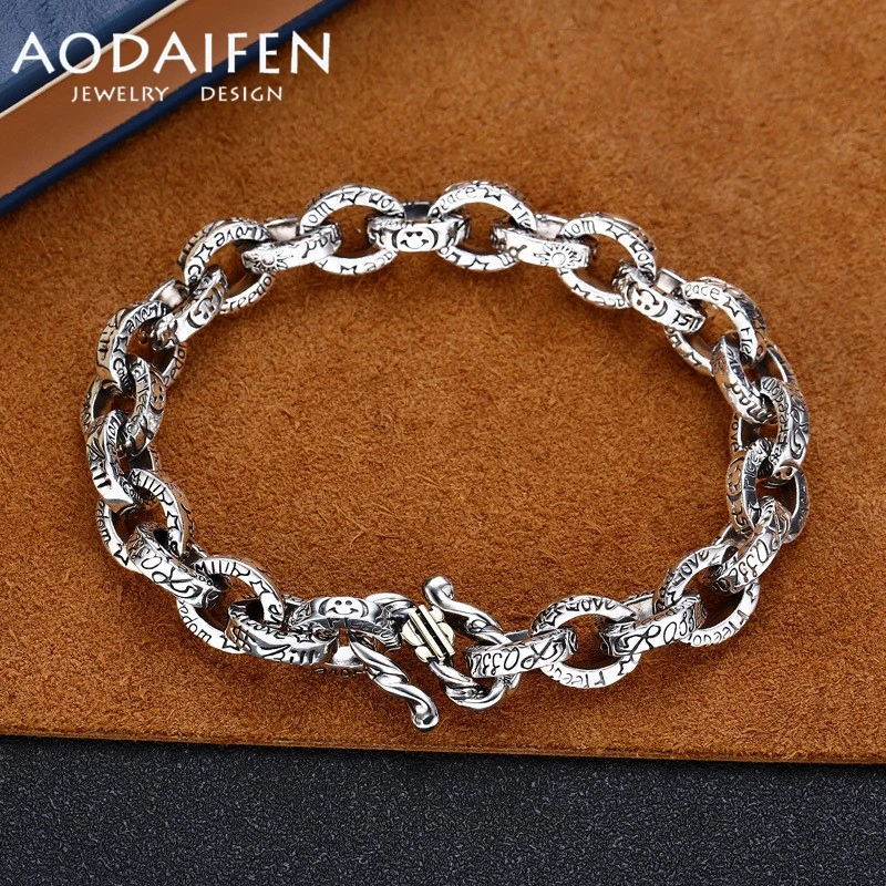 

AODAIFEN European and American 925 Sterling Silver Retro Hip-hop Personalized Graffiti Smile Men's Bracelet Trend Boyfriend Gift