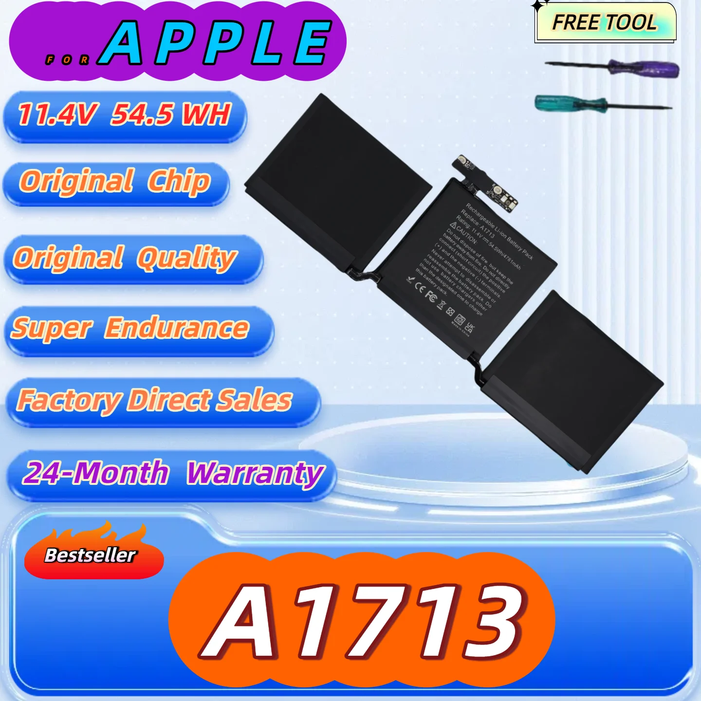 

A1713 Battery For Apple MacBook Pro 13'' Inch A1708 2016-2017 Year MPXQ2LL/A EMC2978 EMC3164 MLL42LL/A 020-00946 Free Tools