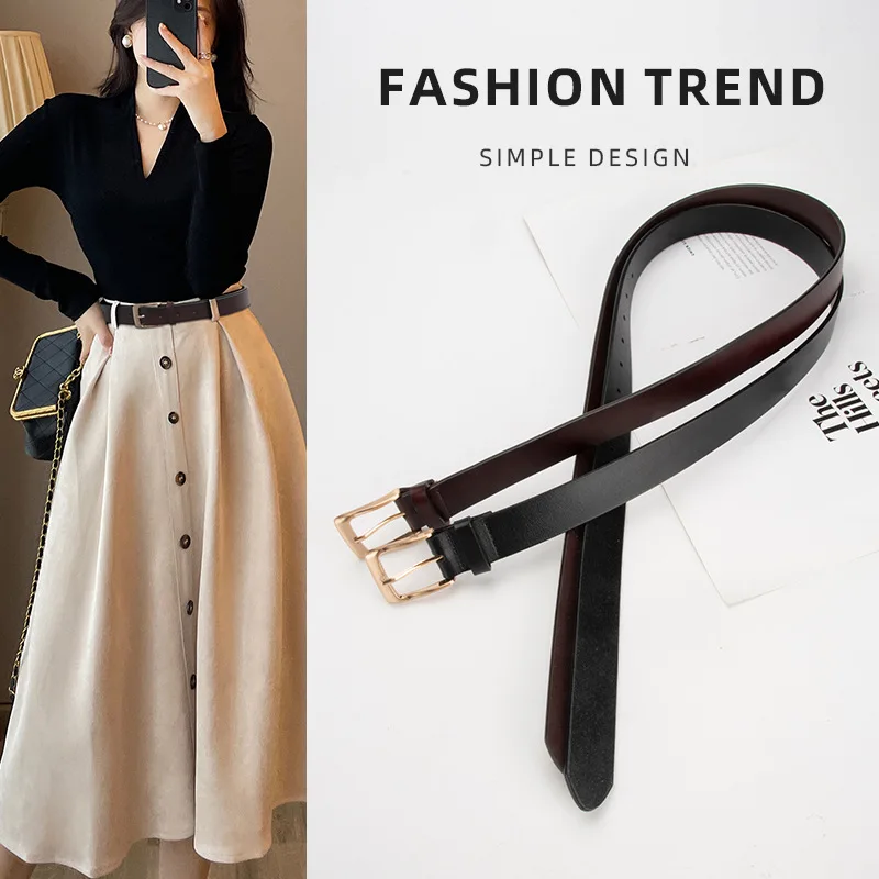 

Vintage dress decorative belt for women genuine leather fashionable and versatile matching with jeans pin buckle belt