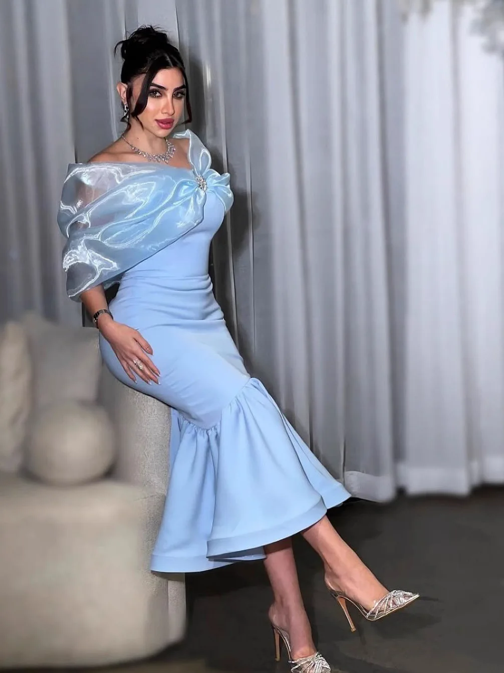 Ele One-shoulder Long Dr Dames Hoge Taille Fi-Tail Jurk met Pailletten Sexy Body-Con Netting Rok Rits Sle Fai...