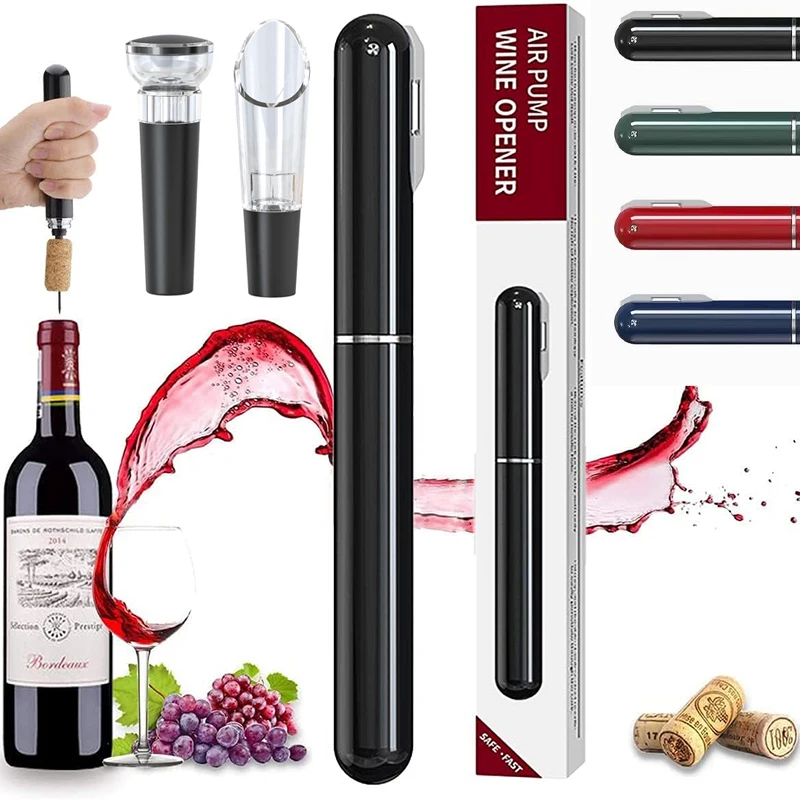 Safety Air Pump Wine Bottle Opener with Foil Cutter Wine Corkscrew Stainless Steel Pin Wine Air Pressure Corkscrew Cork Remover