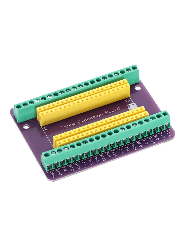 Płytka rozszerzeń z terminalami śrubowymi do Raspberry Pi Pico, moduł GPIO, fioletowa płytka PCB, adapter, opcja montażu na lutowane lub luźne elementy. — zdjęcie produktu 7