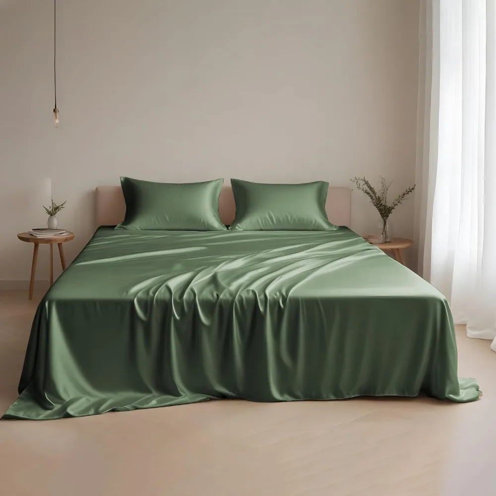 

Linenwalas Eucalyptus Tencel Bed Sheet Set Queen Size 4Pc - Green Bedding Lyocell 16 Deep Pocket Sheets - Soft Breathable & Cool