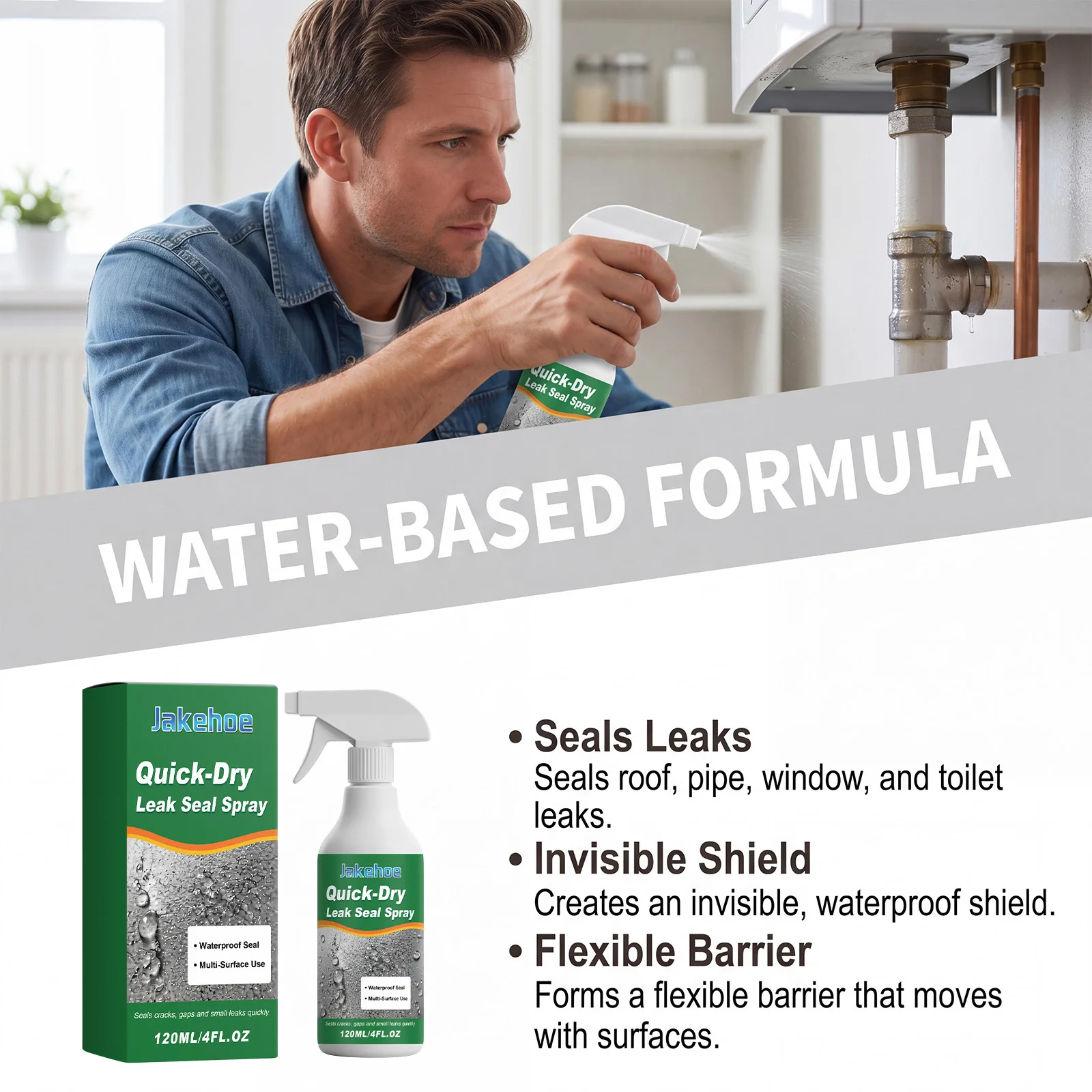 Waterproof Spray Sealant Quick Dry Clear Polymer Coating for Roof Leak Repair, Pipe Sealing, Window Frame Gaps