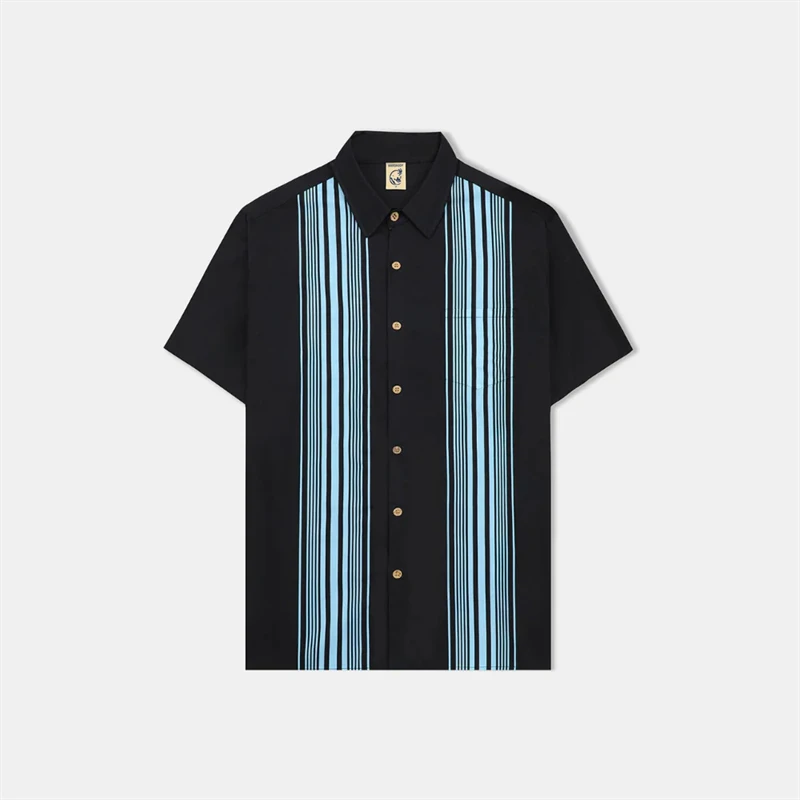 

Men's Stripe Shirts Casual Laple Button Tops Summer Hawaii Fashion Beach Shirt Street High Quality Short Sleeve Men Clothing