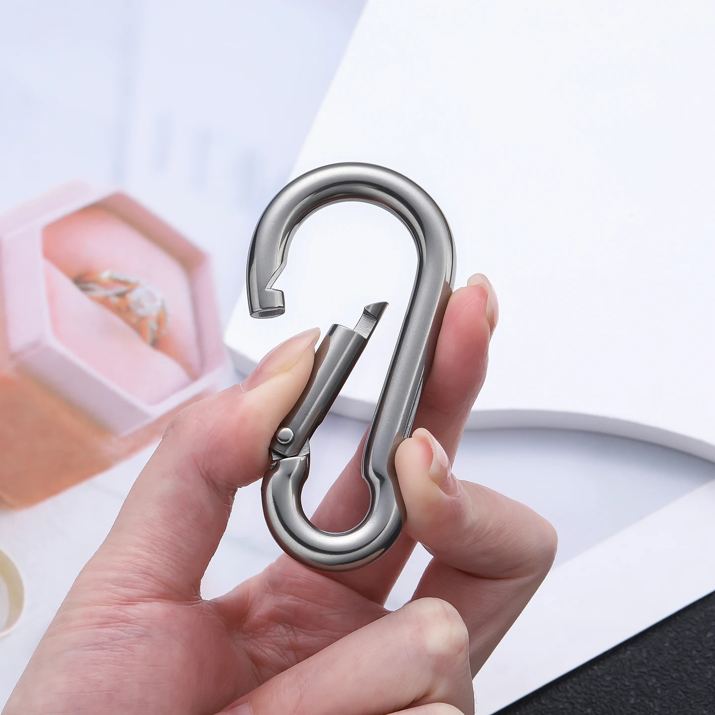 2pcs Spring Hook Quick Link Spring Snap Carabiner Stainless Steel 40 50 60 70mm Lock Ring Hook Climbing Safety Buckle