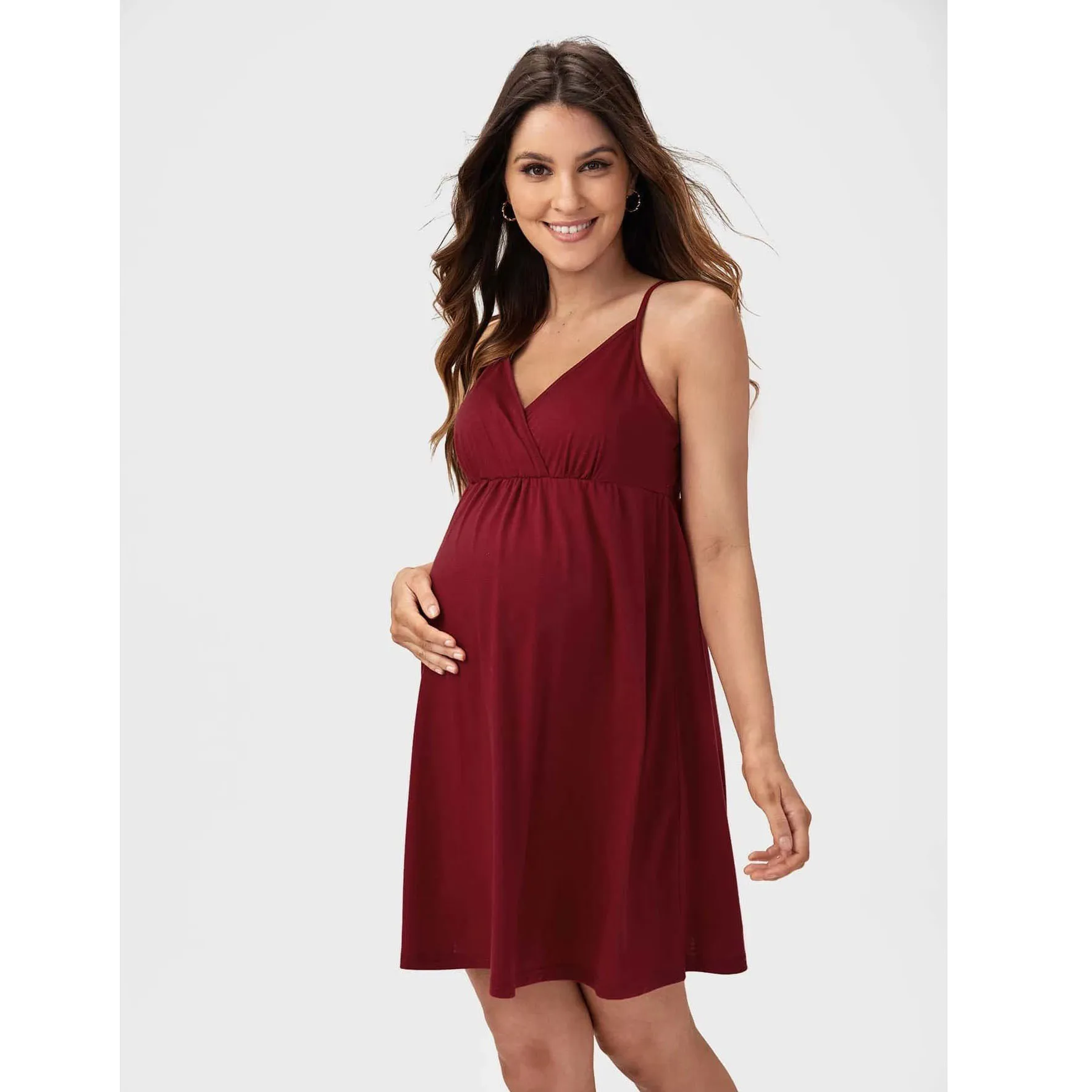 Vestidos de embarazo maternidad para mujer con cuello en V vestidos de Color sólido ropa Casual sesión de fotos nueva maternidad vestido Halter ropa