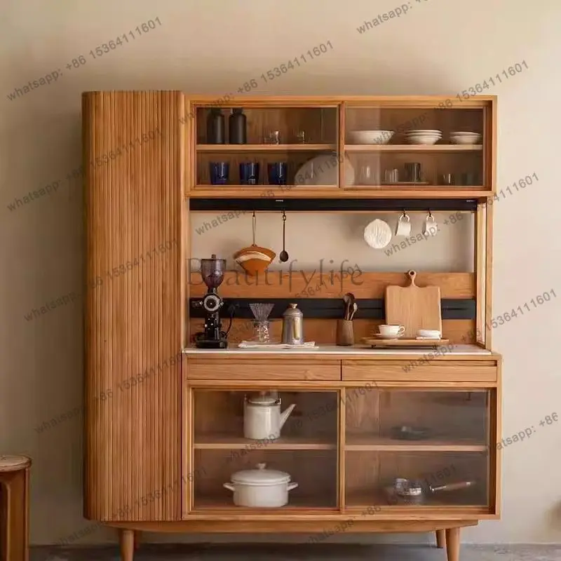 LD North American cherry wood solid wood slate dining side cabinet, simple wall storage wine cabinet