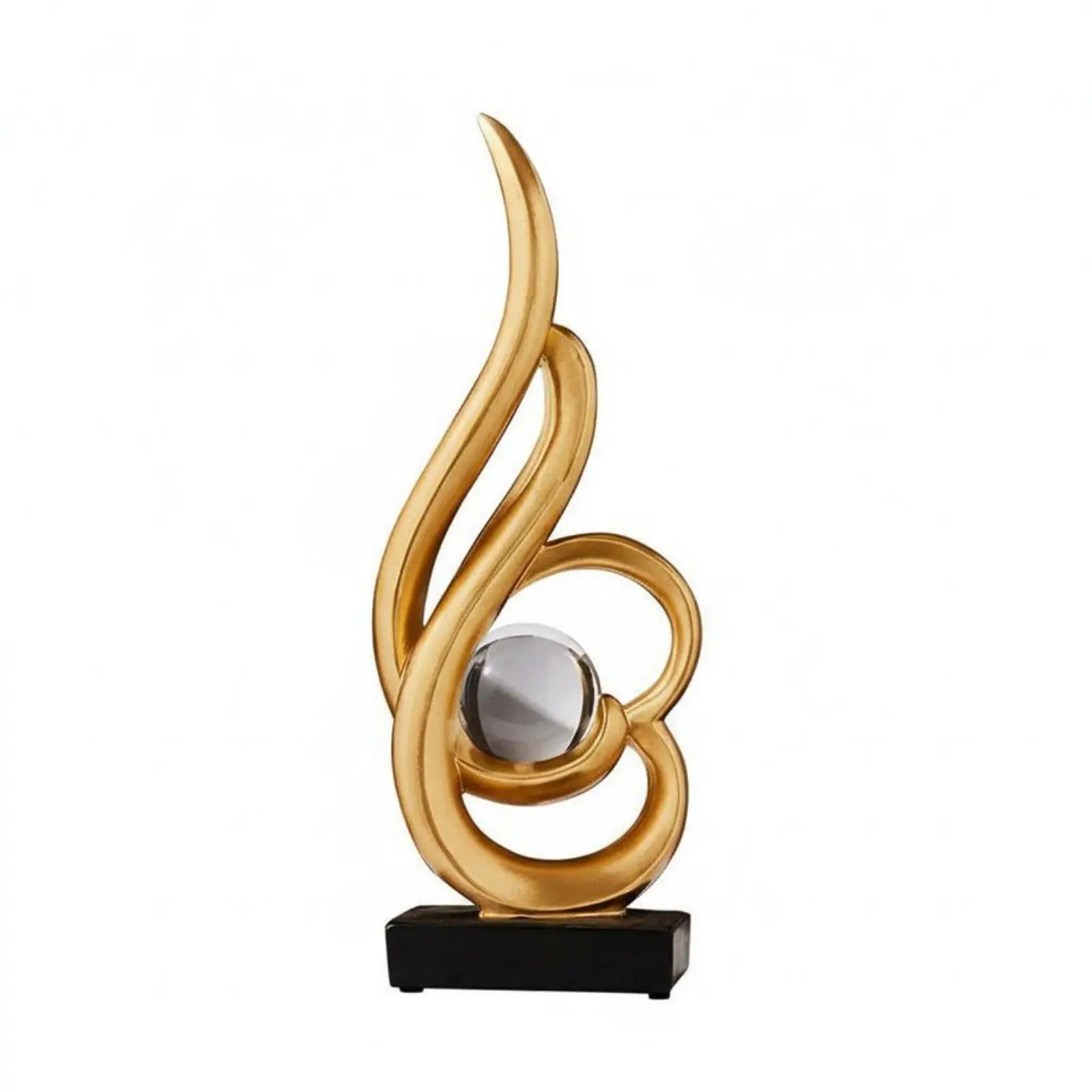 Modern Resin Statue for Room Decoration Abstract Gold Loop Art with Crystal Ball Luxury Home Accent