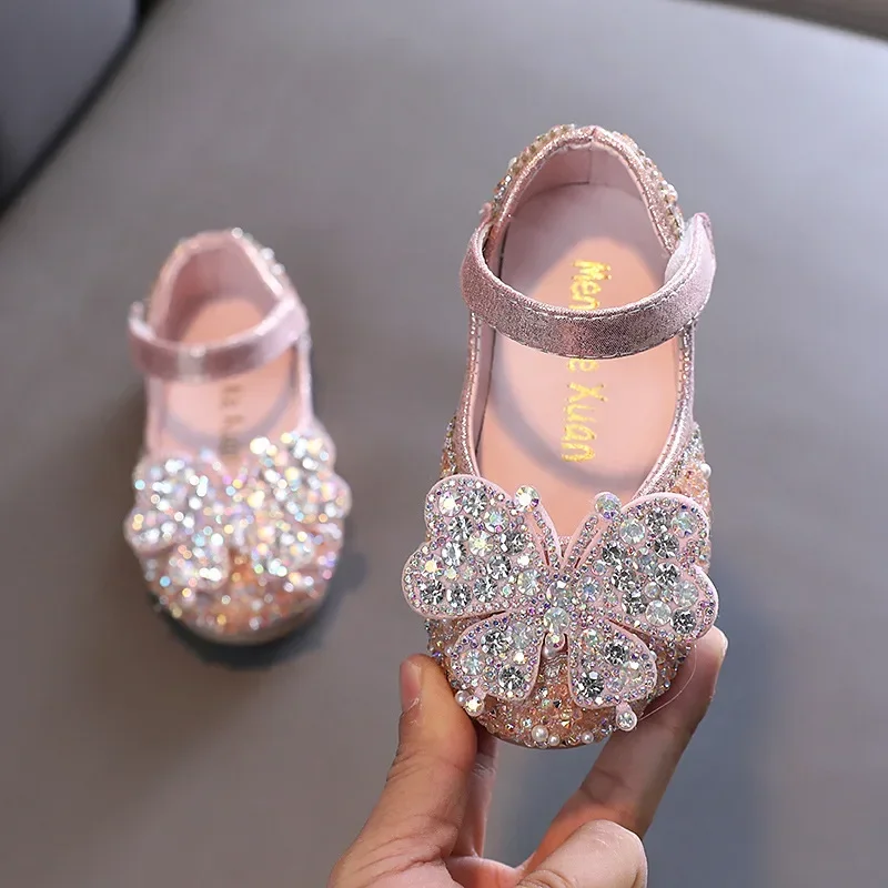 Spring Autumn Girls Princess Leather Shoes Chic Rhinestone Children's Flats for Wedding Party Kids Ballet Shoes Fashion Trend
