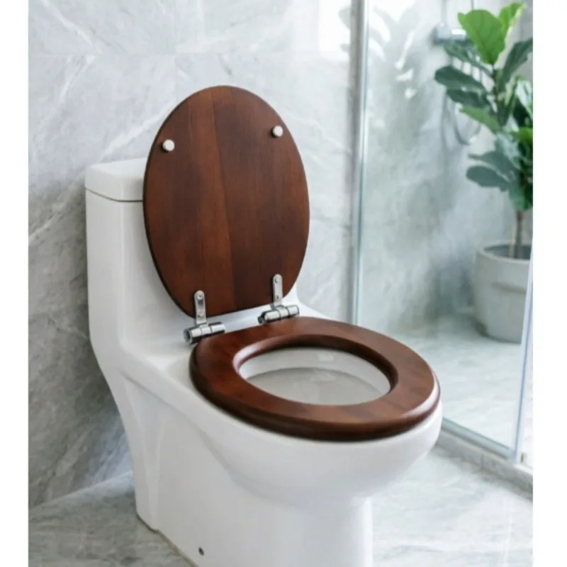 Rubber Wood Cover To Replace Old-fashioned Toilet, Long V-shaped Special Stainless Steel Slow-down Quick-release Hinge