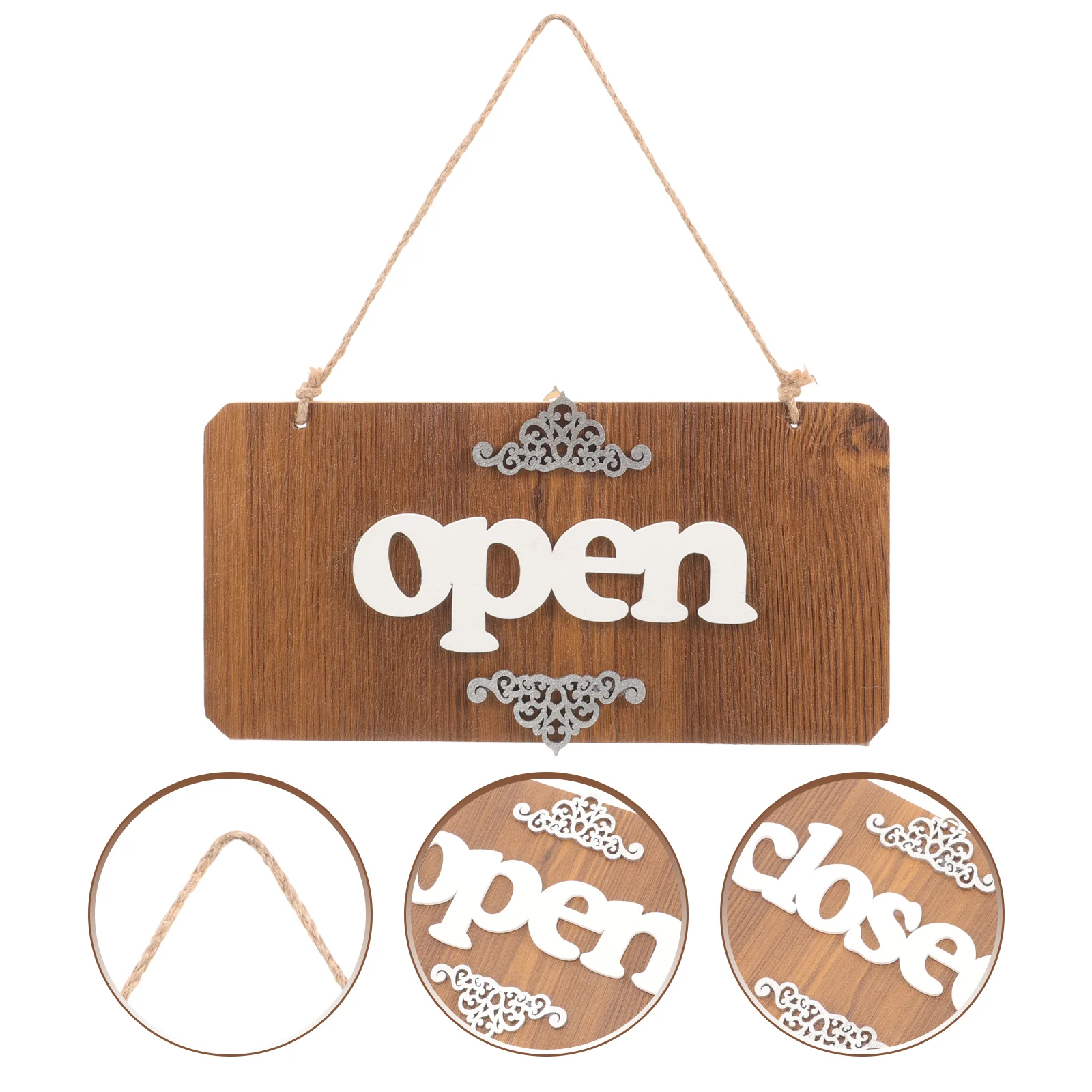 Door Plate Ornaments Open Closed Sign for Business Classic Wood Hanging Double-sided Signs Wooden