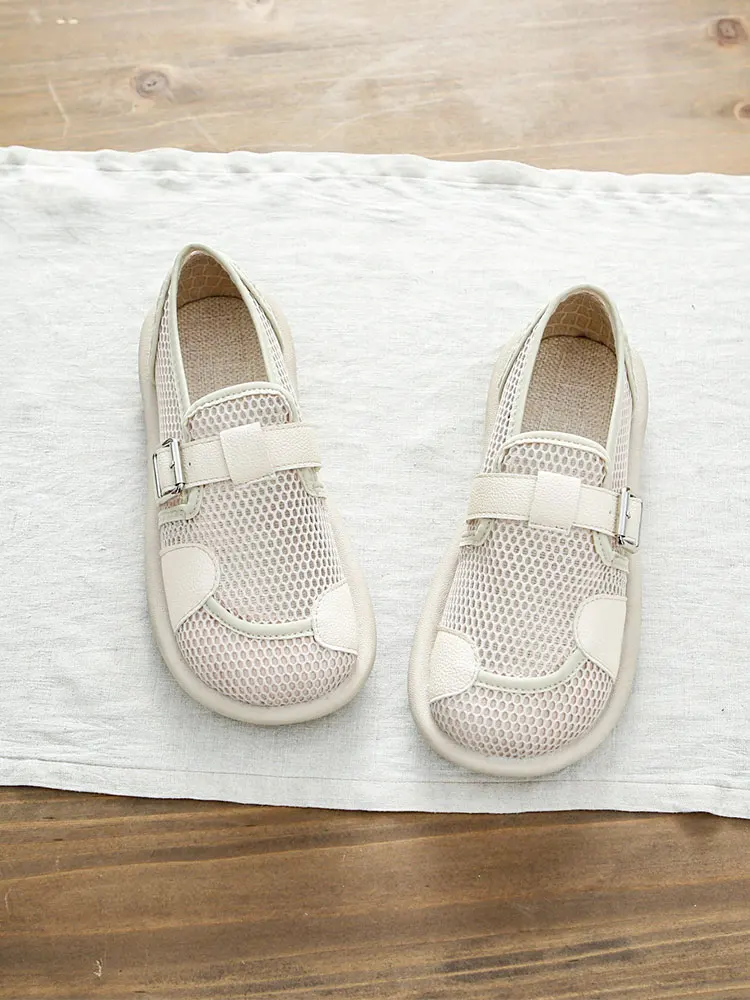 

Women's Summer Breathable Mesh Slip-On Shoes Low Cut Flat Bottom Thong Sandals Single Net Hollow out Design Artistic Style