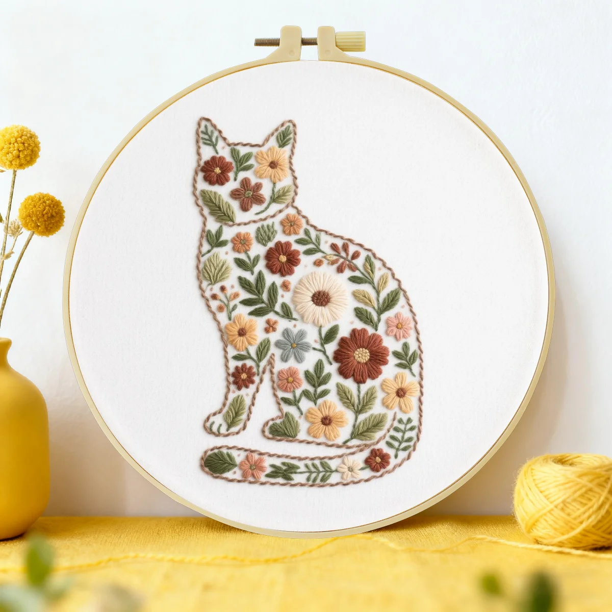 1pc 20X20CM/15X15CM 7.87/6.3inch A Cat Composed of Flowers Bag Embroidery Starter Kit DIY Kit DIY Embroidery Kit Manualidades