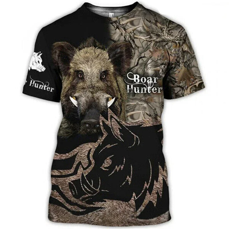 New Off-road Outdoor Camouflage Wild Boar 3D Printed Men's T-shirt Oversized Quick Drying Fashion Street Clothing Men's Top