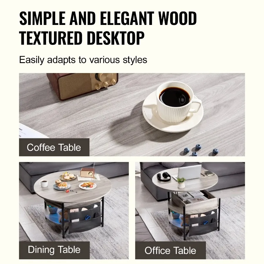 Round Coffee Table 35.3 Inch White Lift Top for Living Room