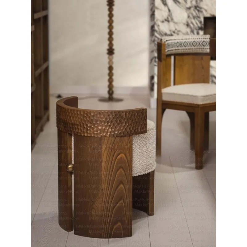 

Medieval French designer creative solid wood dining chair home vintage cream style bedroom dresser round stool makeup chair