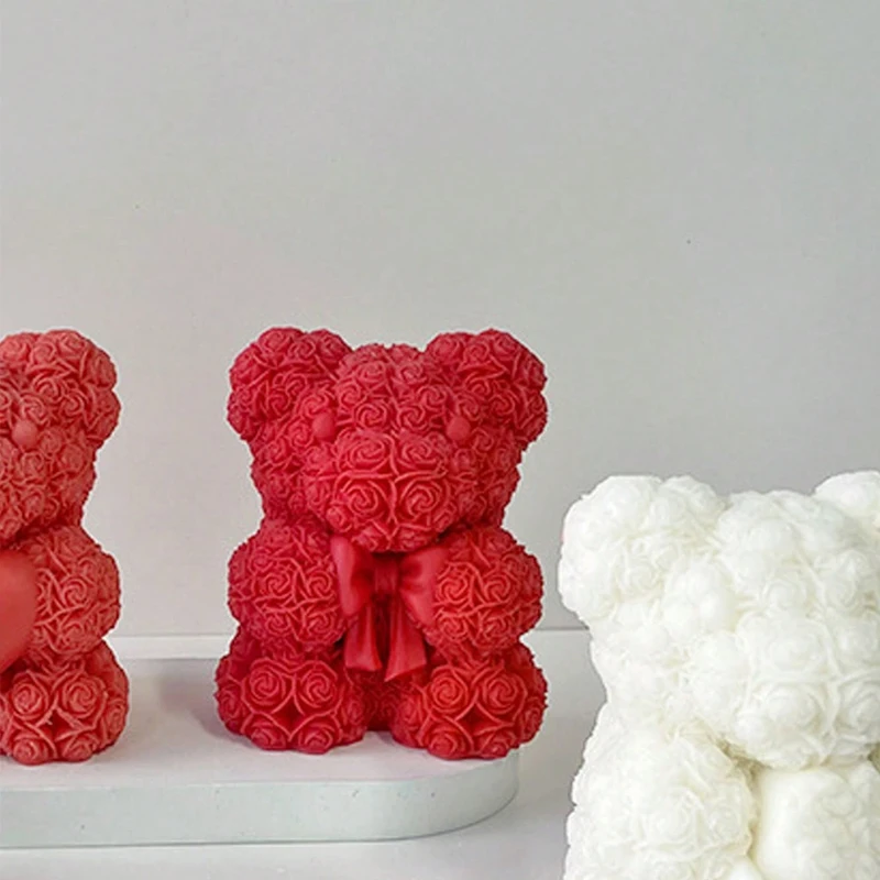 

Rose Bow Bear Candle Silicone Mold Valentine's Day Bear Candle Resin Molds for making candles soap gypsum casting Mould Gifts