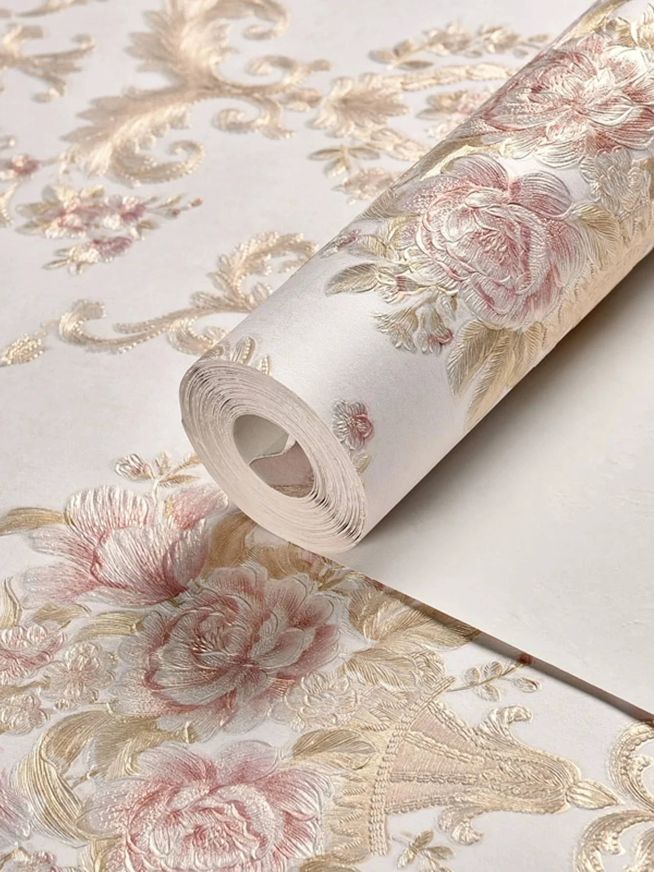 1 Roll of European-Style 3D Floral Self-Adhesive Non-Woven Wallpaper with Precision-Pressed Large Floral Designs, Suitable for Living Room, Bedroom, and Room Background Walls