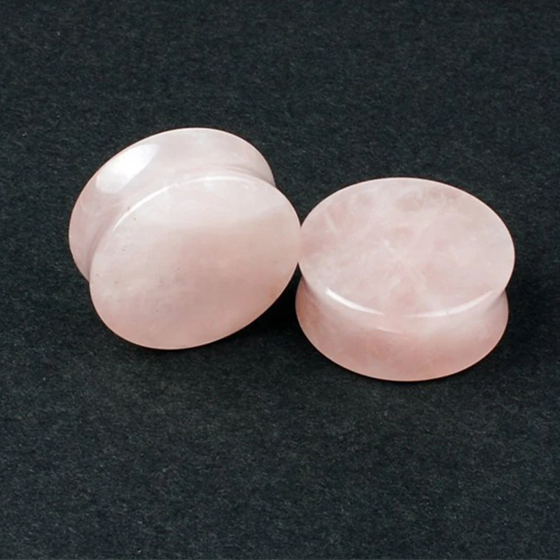 2PCS Pink Quartz Organic Stone Ear Expander Body Piercing Oreja Jewelry Flesh Ear Plugs and Tunnels Ear Gauges Stretcher 5-25mm