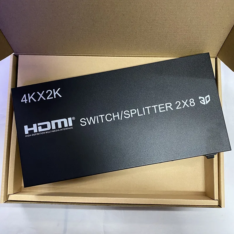 4K HDMI Switch/speaker 2X8 remote control and buttons 2 in 8 out switch distributor 2 to 8