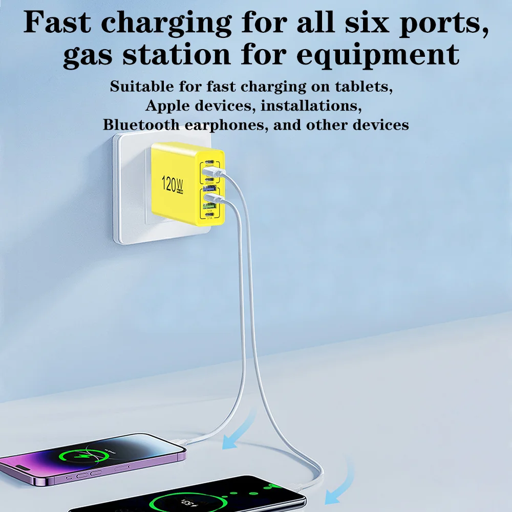 120W USB C Charger Multiport Fast Charging Phone Charger Adapter For iPhone Samsung Xiaomi Huawei EU/US Plug Travel Wall Charger