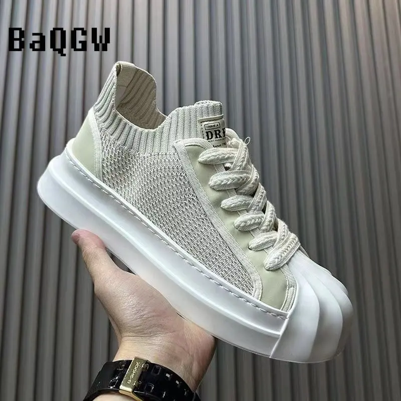 Knitted Breathable Men Shoes Summer Male Sneakers Leather Outdoor Platform Luxury Sport Fashion Trainers Casual Loafers Flat