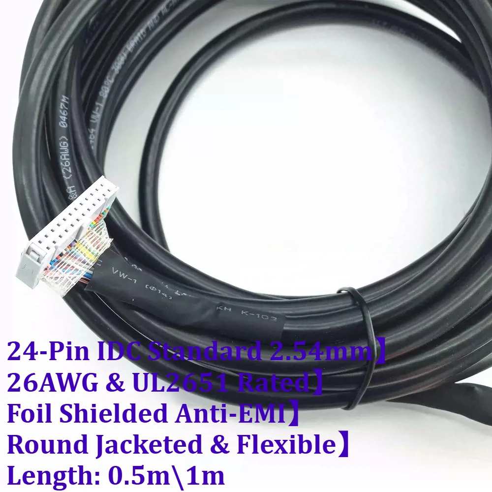 24 Pin IDC Ribbon Cable 2.54mm Pitch 26AWG Shielded Round Cable, 24Core IDC Flat Ribbon Data Wire UL2651 for HDD Floppy JTAG ISP