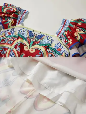 Kvinnor Fyrkantig Krage Flygande Ärm Elegant Rygglös Lång Klänning Sommar Rumway Mode Blommigt Tryck Hög Midja Strandfest Vestis 8 best sales Koreansk klänning - №4