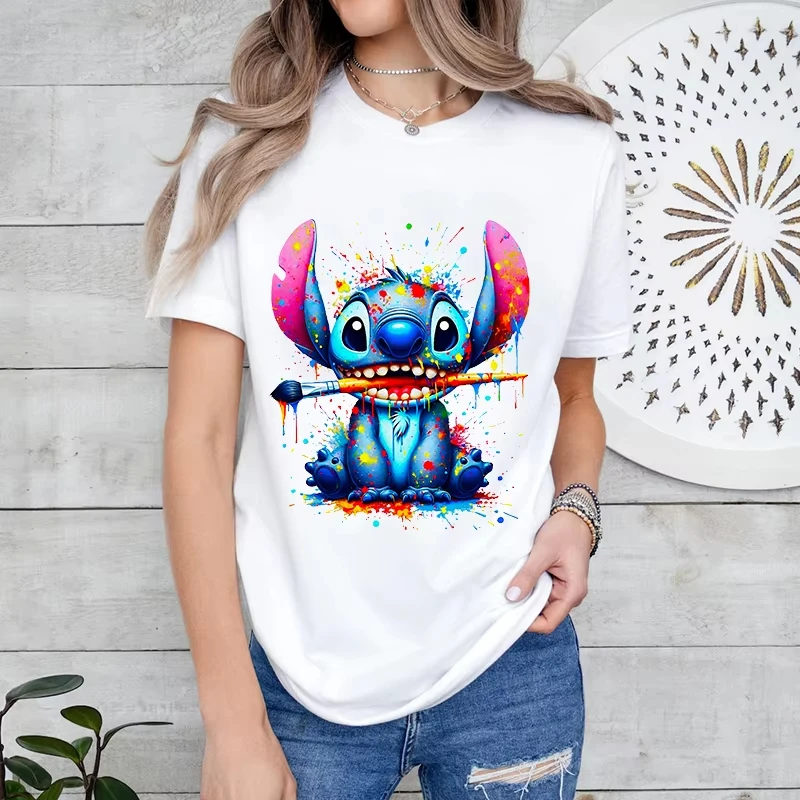 

Забавная футболка Kawaii Lilo Stitch с героями мультфильмов, женская футболка Stitch, милая футболка с рисунком манги Y2k, уличная одежда, футболки, женская одежда