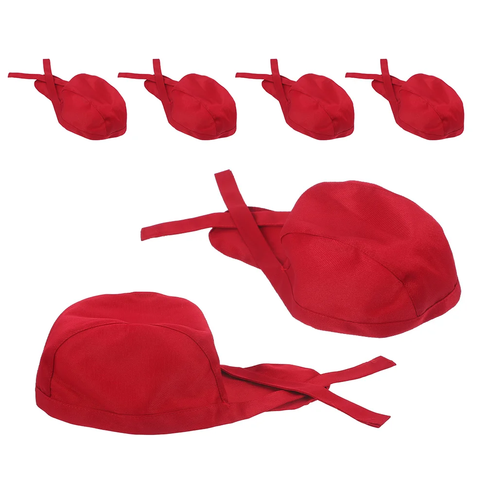 

6 Pcs Chef Hat Serving Turban Waiter for Hotel Kitchen Working Restaurant Uniform Caps Cooking Red Hats Men Women Man