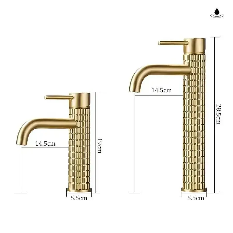 High-End Brass Bathroom Basin Faucet Diamond Single Handle Design Hotel Hot And Cold Mixers Dual Control Basin High & Low Faucet